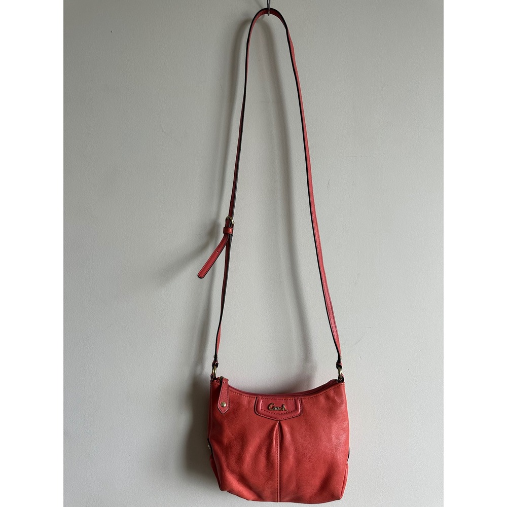 Coach Ashley Coral Leather Pleated Crossbody Bag Gold Hardware Small Messenger